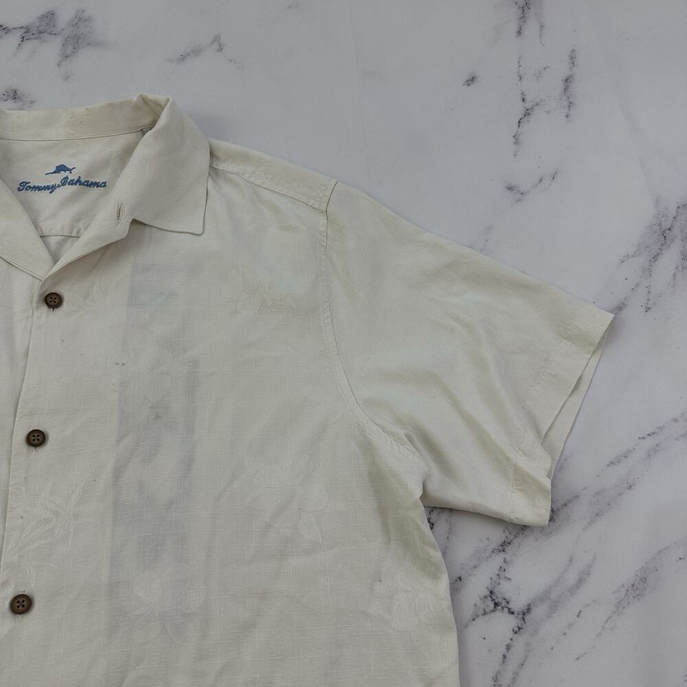 Tommy Bahama Tiki Lounge Embroidered Hawaiian Shirt Size L Cream Silk Tropical - Picture 4 of 13